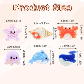 6Pcs Sea Animals Mini Claw Clip for Women Girls Ocean Cute Small Fun Hair Clips Octopus Whale Crab Conch Dolphin Starfish Beach Hairs Accessories