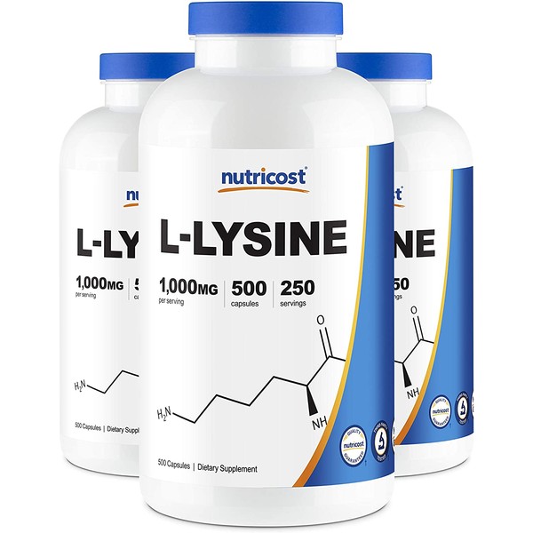 Nutricost L-Lysine 500mg (1000mg Serving), 500 Capsules (3 Bottles)