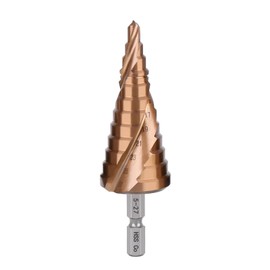 Vearter 5-27 mm Step Drill Metal, 12 Steps Taper Drill Metal Drill, HSS M35 Cobalt Hole Drill, Spiral Groove Hex Shank Drill Bit for Stainless Steel, Aluminium Sheet, Iron, Plastic, PVC, Wood