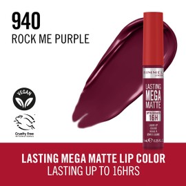 Rimmel London Lasting Mega Matte Liquid Lipstick, Long-Lasting, Hydrating, Vegan Formula - 940 - Rock me Purple, 0.25oz