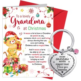 HOWAF Grandma Christmas Card, Merry Christmas Card Grandma Xmas Card, Christmas Card for Grandma, with Christmas Keyring Grandma Keyring, Grandma Gifts for Christmas, Gifts for Grandma