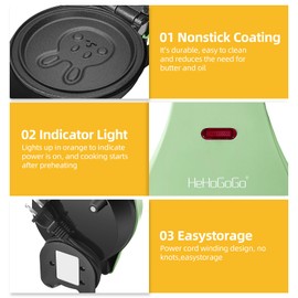 HeHoGoGo Mini Waffle Maker Electric waffle iron Nonstick Cartoon Rabbit Shape Pan for Kids 600W