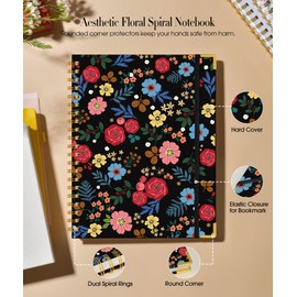 Cute Spiral Notebook Journal for Women, 160 Pages Lined Notebooks 5.75” x 8.38”, A5 Hardcover Spiral Journals with 100 GSM Thick Paper, College Ruled Notebook for Writing Work School, Rose Floral