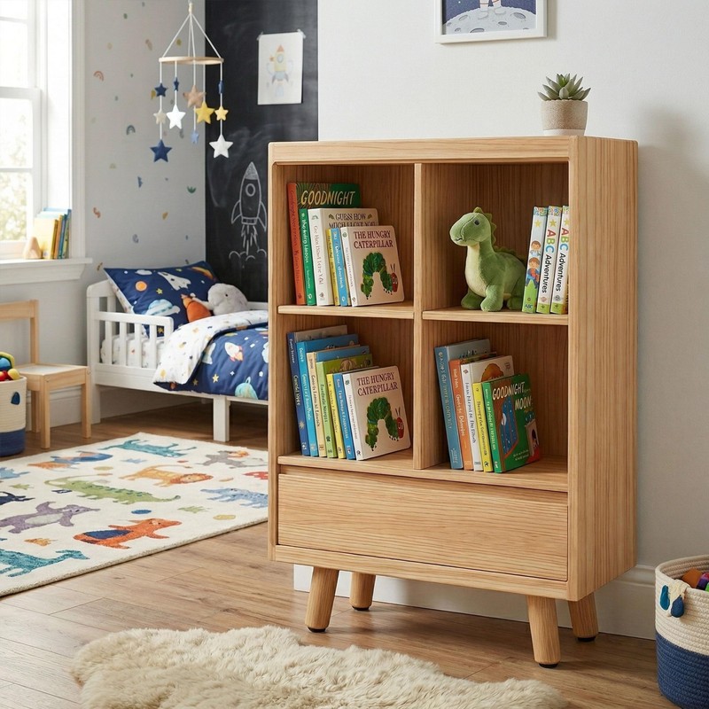 YOSHOOT 4 Cube Bookshelf with 1 Drawer - 21.7" Wood