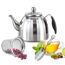 Teaknowbest Stainless Steel Tea Pot with Removable Infuser - Loose Leaf Tea Maker, Home & Kitchen Teapot - Medium 50.7oz, Stovetop Safe Teapot for Tea/Coffee, Mirror Finish (1500ml)