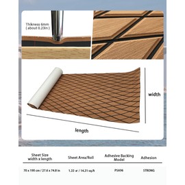 KXKZREN EVA Foam Boat Flooring Decking Sheet 6mm Thick Diamond Anti-Slip Marine Flooring Mat Self Adhesive Deck Pad for Bass Boat Yacht Motorboat RV Cooler Tops, 74.8"x27.6"