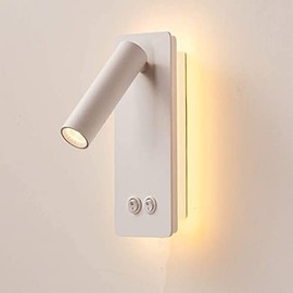 Meanyee Wand-Leselampe led Bett Kopfteil Lichter mit zwei getrennten Schaltern/Verstellbarer Arm/ 3W Lesen + 6W Hintergrundlicht/Matt Weiß fertig/MY-WN298W