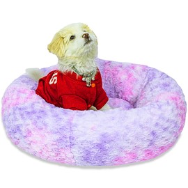 SM4BED Calming Dog Bed for Small Medium Dogs Cats, 23'' Round Anti-Anxiety Warm Fluffy Plush Faux Fur Bed, Soft Anti-Slip Donut Washable Pet Bed, Fits up to 30 lbs Pets