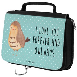 Mr. & Mrs. Panda Owl Toiletry Bag, turquoise, Hand drawn