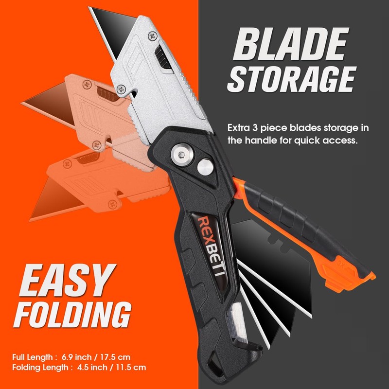 REXBETI Box Cutter 2-Pack, Utility Knife with Blade Storage, 18