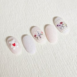 Heart Bear Handmade Nail Tips - Coffin Midi / 하트베어 수제네일팁 - 코핀미디