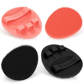 GEENOA Soft Silicone Bath Gloves 4PCS, 365° Anti-Slip Silicone Body Scrubber for Rich Foaming Deep Cleaning, Revolutionary No-Grip & Hand-fit Design Shower Scrubber for All Skin Types.(Black/Pinkx2)