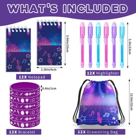 LCKYPOWTHY Demon Hunters Party Favors, Anime Theme Birthday Party Supplies & Goodie Bags for Kids, Include Drawstring Bags Notebook Silicone Bracelet Invisible Highlighter for Gifts Fillers(Purple)