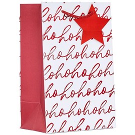 Design By Violet Christmas HoHoHo Design Gift Bag with Gift Tag - Red/White - Small - Gift Bag for Christmas, Gift Wrap, Christmas Wrapping Paper, Xmas, Festive Gift Bag