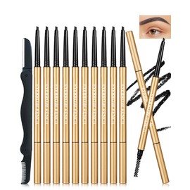 Eyebrow Pencil-12Pcs Black Retractable Eye Brow Pencil,Dual-Sided Brow Brush,Long-Lasting Waterproof,Ultra-Fine Eyebrow Pen for Define Shape and Fill Brows,Create Natural Eye Brow Makeup for Women-01