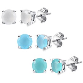 KALVICA 3Pairs Sterling Silver Earrings for Women Men Small Opal Stud Earrings Set Hypoallergenic 925 Silver Earrings Tiny White Blue Green Opal Womens Earrings