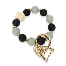 WEESMILE Silicone Key Ring Bracelet for Women | Stretchy Wrist Keychain Bracelet for Car Keys, Wallets, IDs, and Credit Cards (Black/Grey)