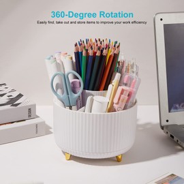 Orlador Desk Pencil Pen Holder, 5 Slots 360° Degree Rotating Pen Organizers for Desktop Desk Storage Organizer Stationary Suppliers Organizer Cute Pencil Cup for Office School Home Art Supply White