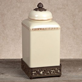 GG Collection Ceramic Canister with Metal Base - Cream