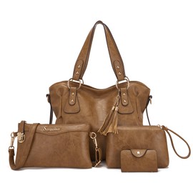 Soperwillton Fashion Handbag for Women Shoulder Bag Top Handle Satchel Hobo Tote Bag Purse Set 4pcs