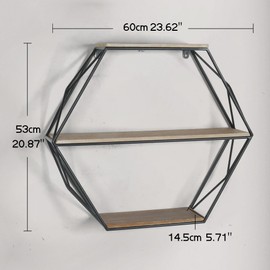 Oakrain Black Floating Wall Shelf, Hexagon Floating Shelves, Shelf Wall Mounted for Living Room, Bedroom