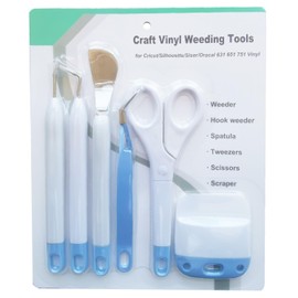 Craft Weeding Tools for Vinyl, 6 Pieces Basic Weed Removal Tool Kit, Tweezers, Scissors, Spatula, Weeder, Scraper (Summer Blue)