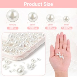 1480 Beads for Threading Pearl, 4 6 8 10 mm Beads for Bracelets Crafts Round White Faux Pearls for Necklace Bracelets Jewellery Making (White)