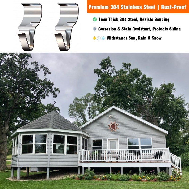 YUNFOOK 14 Pcs Vinyl Siding Hooks, Stainless Steel No-Hole Hangers