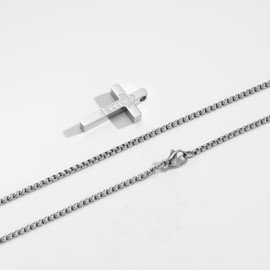 P.BLAKE Football Cross Necklace for Boys Men, Stainless Steel Silver Pendant Chain Christian Baptism First Communion Confirmation Accessories Jewelry Gifts For Teen Boys Ages Kids（18in）