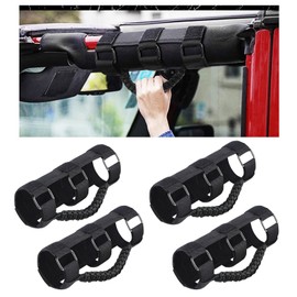 Endollars Roll Bar Grab Handles Paracord Hand Grips Accessories for Jeep Wrangler JL JK TJ YJ Gladiator 4XE Rubicon Sahara Unlimited (Evolution Black 4 Pack)