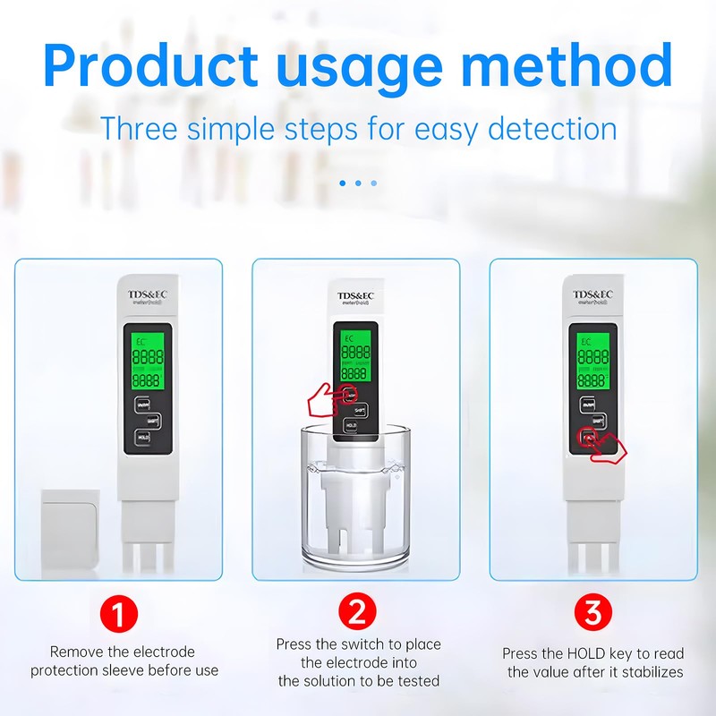 Generic Water Quality Meter, 3-in-1 Water Quality Tester TDS/EC/Temperature, 2%