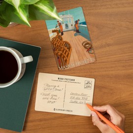 Massachusetts, Lobster Fishing (4x6 Birch Wood Postcards, 2-Pack Stationary, Rustic Home Wall Decor)