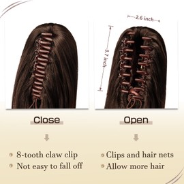 Sofeiyan 13" Ponytail Extension Long Curly Ponytail Clip in Claw Hair Extension Natural Looking Synthetic Hairpiece for Women (Auburn Mix)