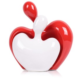 Ceramic Love Statue, Couple Hug Sculpture, red and White Home Decor, Modern Home Decor, Love Symbol Statue on Living Room Shelf, Wedding Gift Set of 2