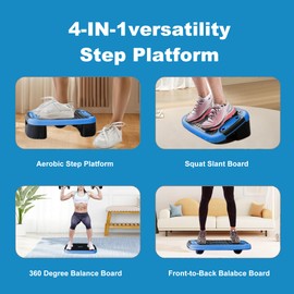 ZUETK 4-In-1 Aerobic Balance Board and Step Up Exercise Platform - Adjustable Multifunctional Balance Board Slant Board, Steppers for Exercise - Home Workout Non Slip Stepper Platform Blue