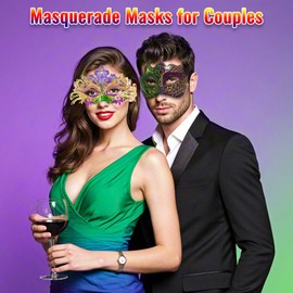 Kurmingary Couple Masquerade Mask Set, Venice Party Mask, Ancient Greek Roman Warrior Venetian Half Face Masks - Green Purple