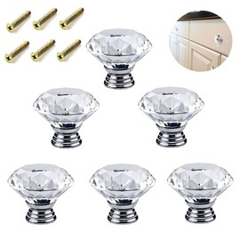 GBSTORE 6 Pcs 30mm Clear Diamond Shape Crystal Glass Cabinet Knob Used for Cabinet, Drawer, Chest, Bin, Dresser, Cupboard, Etc
