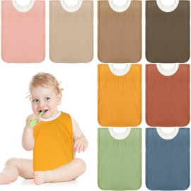 Newwiee Large Muslin Pullover Baby Bibs Full Coverage Toddler Slip on Absorbent Bib Waterproof Toddler Towel Bibs(Mixed Color, 8 Pcs)