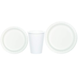 Baxters Party Bundles Bulk, White, 96 Count 9 Inch Round Paper Plates, 96 Count 9 Ounce Hot/Cold Paper Cups, 96 Count 7 Inch Round Paper Plates, Pack Contains 288 Pieces