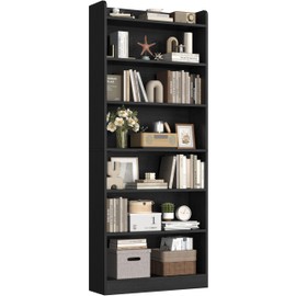 Yaheetech 7-Tier Open Bookcase and Bookshelf, Modern Simple Floor Standing Display Storage Shelves with Top Open Compartment for Home Office, Living Room, Bed Room - Black