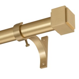 1" Curtain Rod Telescoping Single Drapery Rod 72-144 Inches, Square Finials, Warm Gold