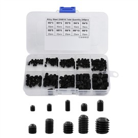 240pcs Hex Allen Head Socket Set Screw Assortment Kit M3 M4 M5 M6 M8 Black Grub Screw Bolt with Plastic Box 12.9 Class Black Alloy Steel