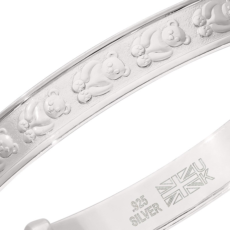 Children's 925 Sterling Silver Teddy Bear Bangle, teddy bear pattern