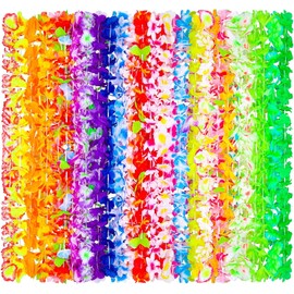 Hawaiian Leis Set, Hawaiian Garland Party Decorations in Assorted Colors, Tropical Flower Necklaces Wristband Headbands for Luau Themed Beach Birthday Party Decorations