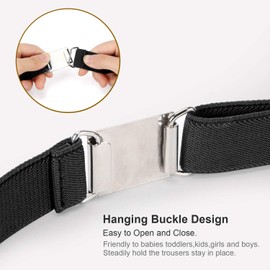 JASGOOD Kids Toddler Belt Elastic Stretch Adjustable Belt for Boys and Girls with Silver Square Buckle 2 Pack (Black+Brown,Pants Size below 26 Inch)