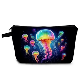 YULUENZE Jellyfish Present Fancy Neon Jellyfish Makeup Bag Cute Small Organizer Bag with Zipper Colorful Jellyfish Print Cosmetic Bag Birthday Present for Jellyfish Lovers Women Friends
