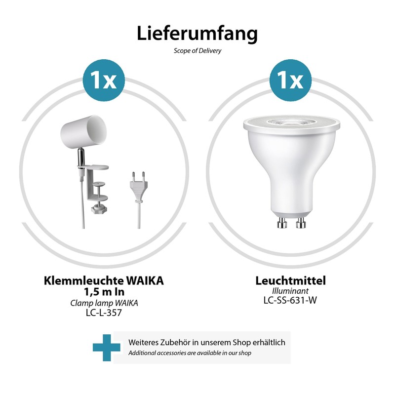 ledscom.de Waika Clamp Light Switch Matt White with LED GU10