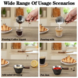 Mongdio Espresso Measuring Cup, Stainless Steel Espresso Shot Cups with Wooden Handle and Double Spouts, 3.4OZ/100ML, Black