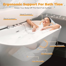 Bath Pillow for Tub, Full Bath Cushion for Tub with 192 Strong Suction Cups, Ergonomic Bathtub Pillow for Neck Back Legs, Soft Air Mesh Quick Drying Spa Bath Pillow Fits All Bathtub Types, White