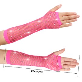 DIVINA VITAE Rhinestone Fishnet Gloves Long Fishnet Fingerless Gloves Fish Net Arm Sleeves 80s Emo Scene Halloween Women Girl